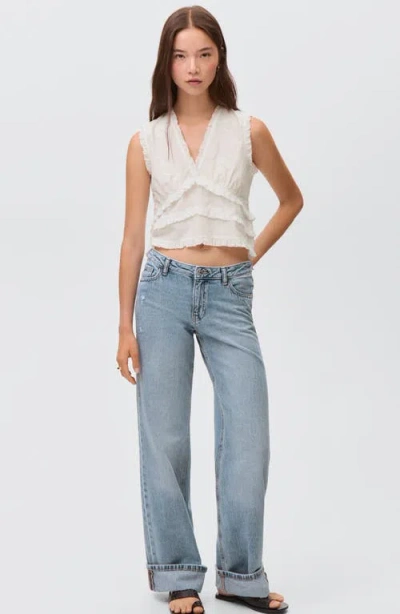 Mango Teen Cuff Hem Wide Leg Jeans In Blue