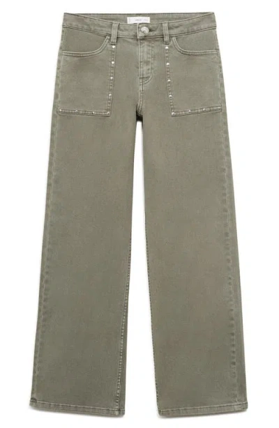 Mango Teen Studded Culotte Wide Leg Jeans In Green