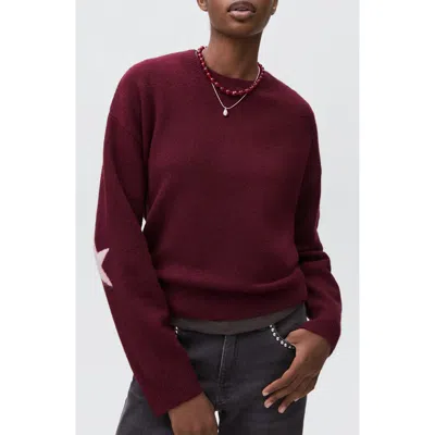 Mango Teen Star Crewneck Sweater In Burgundy