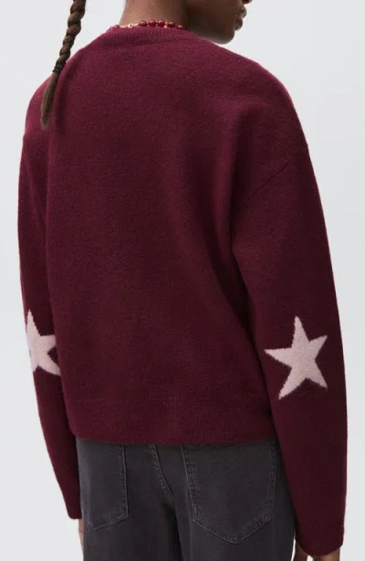 Mango Teen Star Crewneck Sweater In Burgundy