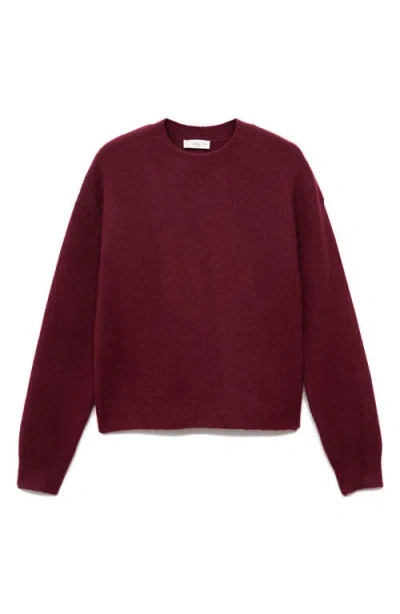 Mango Teen Star Crewneck Sweater In Burgundy