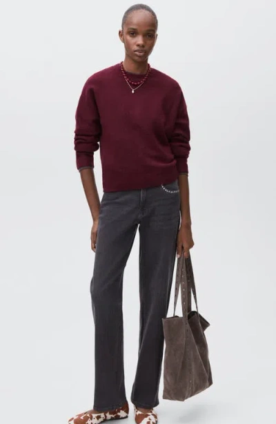 Mango Teen Star Crewneck Sweater In Burgundy