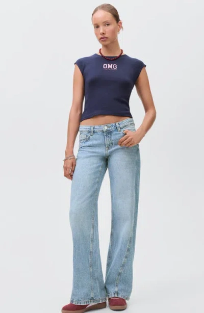 Mango Teen Low Rise Wide Leg Jeans In Blue
