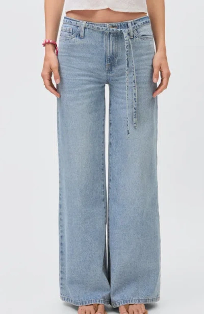 Mango Teen Low Rise Waist Tie Wide Leg Jeans In Blue