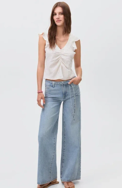 Mango Teen Low Rise Waist Tie Wide Leg Jeans In Blue