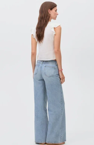 Mango Teen Low Rise Waist Tie Wide Leg Jeans In Blue