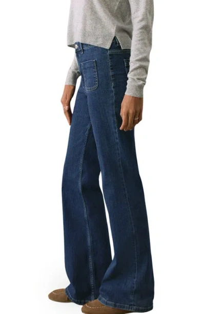 Mango Teen Patch Pocket Flare Jeans In Blue