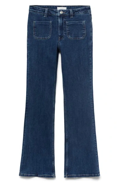 Mango Teen Patch Pocket Flare Jeans In Blue