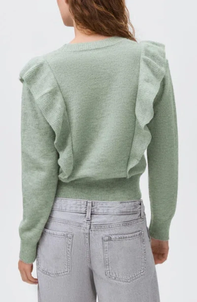 Mango Teen Ruffle Crop Sweater In Green
