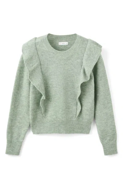Mango Teen Ruffle Crop Sweater In Green
