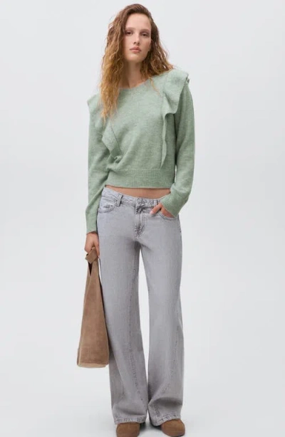Mango Teen Ruffle Crop Sweater In Green