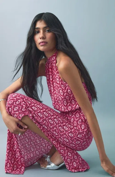 Mango Teen Print Halter Neck Maxi Dress In Pink