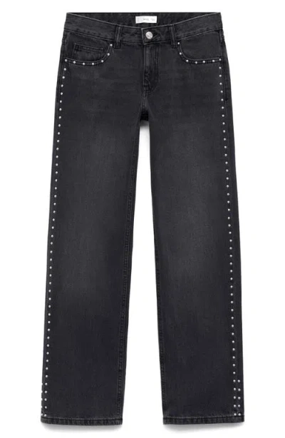 Mango Teen Studded Low Rise Straight Leg Jeans In Pink