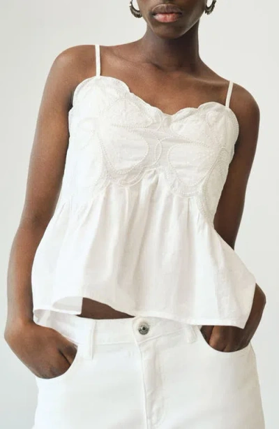 Mango Teen Floral Embroidered Cotton Camisole In White