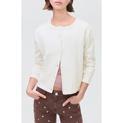 Mango Teen Crewneck Cotton Blend Cardigan In White