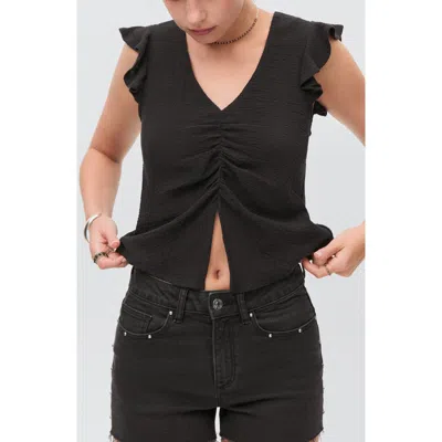 Mango Teen Front Slit Ruffle Sleeve Shirt In Black