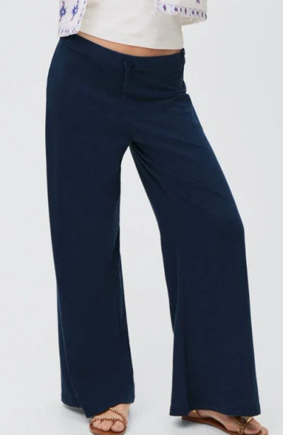Mango Teen Cotton Wide Leg Pants In Blue