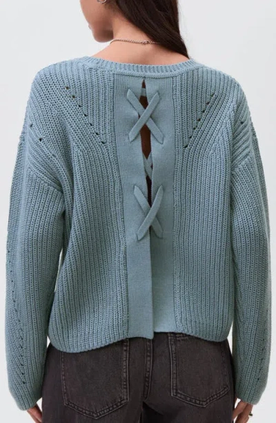 Mango Teen Split Back Oversize Cotton Blend Sweater In Blue