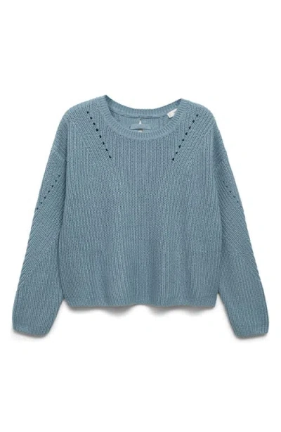 Mango Teen Split Back Oversize Cotton Blend Sweater In Blue