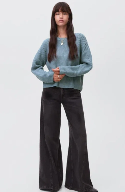 Mango Teen Split Back Oversize Cotton Blend Sweater In Blue