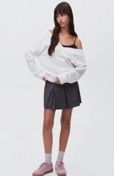Mango Teen Wide V-neck Cotton Sweater In White