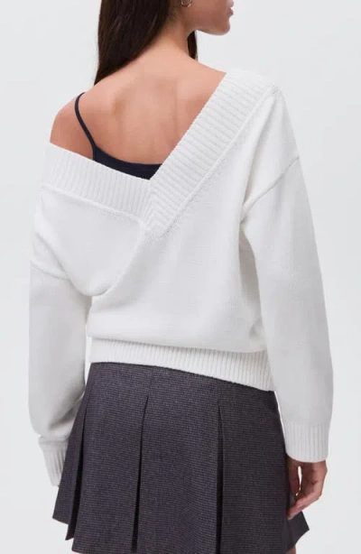 Mango Teen Wide V-neck Cotton Sweater In White