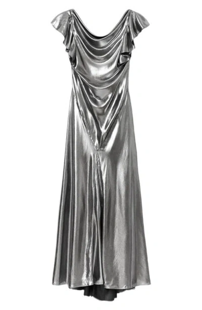 Allsaints Flora Metallic Cowl Neck Maxi Dress In Gray