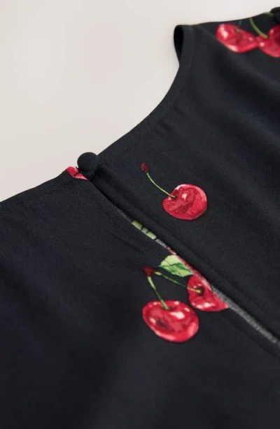 Next Cherry Print Long Sleeve Minidress In Black