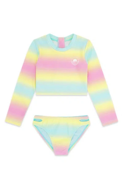 Feather 4 Arrow Kids' Waves 4 Days Long Sleeve Upf 50+ Two-piece Rashguard Swimsuit In Multi