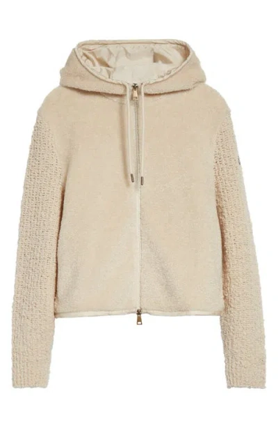 Moncler Hooded Mixed Media Cardigan In Neutral