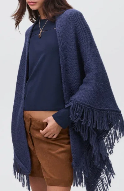 Mango Teen Fringe Knit Scarf In Blue