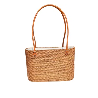 Ohsun Women's Brown Lola Rattan Tote- Chestnut In Brown