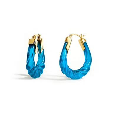 Gold & Honey Women's Blue / Gold Blue Topaz Rope Twist Oval Lucite Birthstone Hoop Earrings In Multi