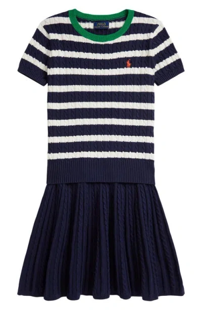 Polo Ralph Lauren Ralph Lauren Striped Cotton Sweater & Skirt Set In Multi