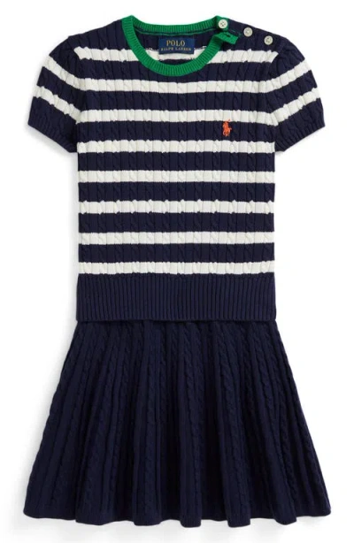 Polo Ralph Lauren Ralph Lauren Striped Cotton Sweater & Skirt Set In Blue