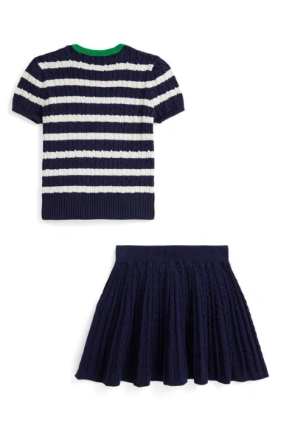Polo Ralph Lauren Ralph Lauren Striped Cotton Sweater & Skirt Set In Blue