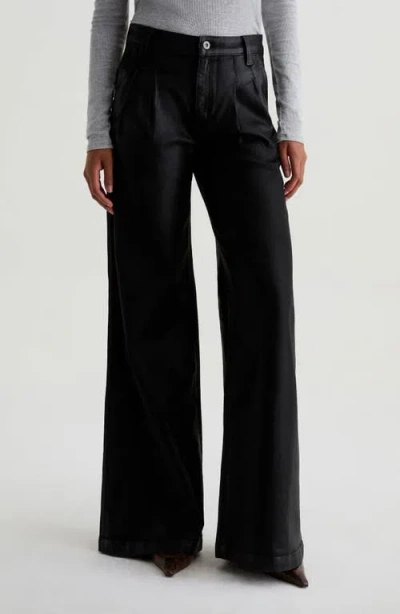 Ag Dorine Coated High Waist Wide Leg Jeans In Black