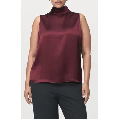 Mango Stonak Sleeveless Satin Top In Burgundy