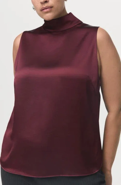 Mango Stonak Sleeveless Satin Top In Burgundy