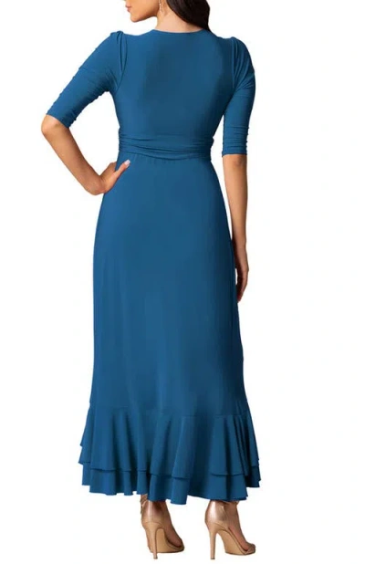 Kiyonna Veronica Ruffle Evening Gown In Blue
