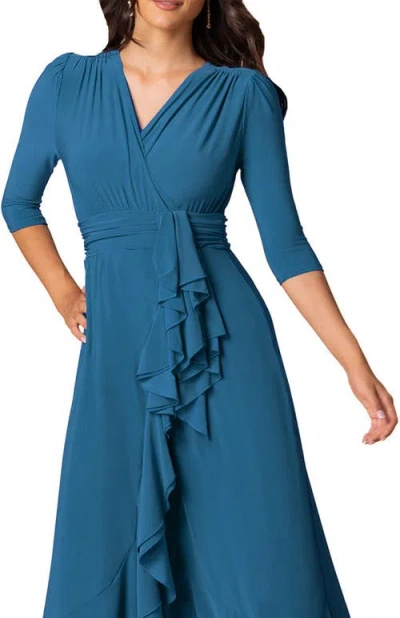 Kiyonna Veronica Ruffle Evening Gown In Blue