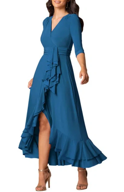 Kiyonna Veronica Ruffle Evening Gown In Blue