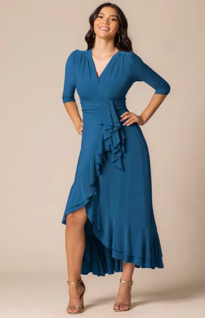 Kiyonna Veronica Ruffle Evening Gown In Blue