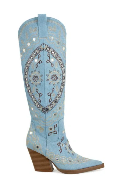 Azalea Wang Aamina Over The Knee Western Boot In Blue
