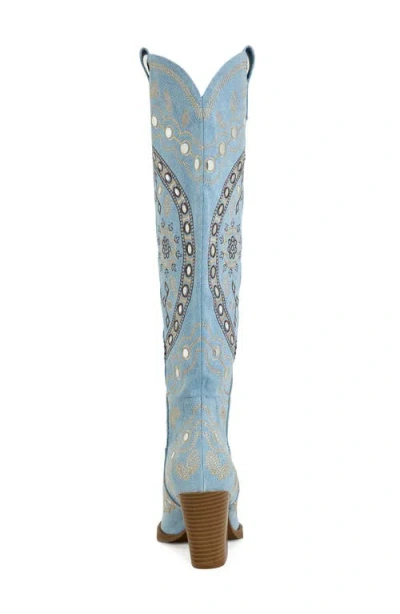 Azalea Wang Aamina Over The Knee Western Boot In Blue
