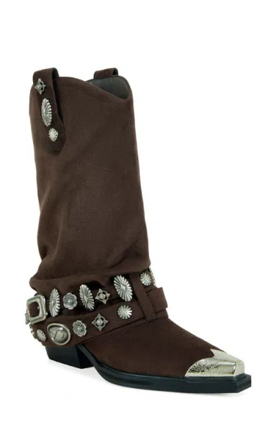 Azalea Wang Ashraf Studded Western Boot In Brown