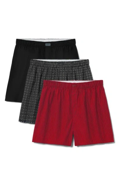 Tommy John Assorted 3-pack Woven Cotton Boxers In Black