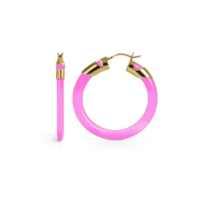 Gold & Honey Women's Gold / Pink Pink Tourmaline Classic Flat Lucite Birthstone Hoop Earrings In Multi