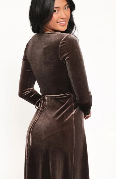 Petal And Pup Petal & Pup Darby Long Sleeve Velvet Midi Wrap Dress In Brown