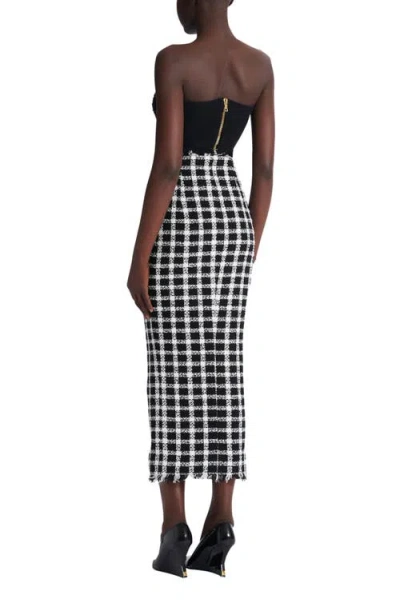 Balmain Long Gingham Tweed Skirt In Black